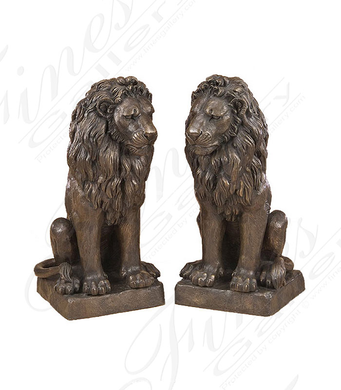 Classic Bronze Seated Lion Pair