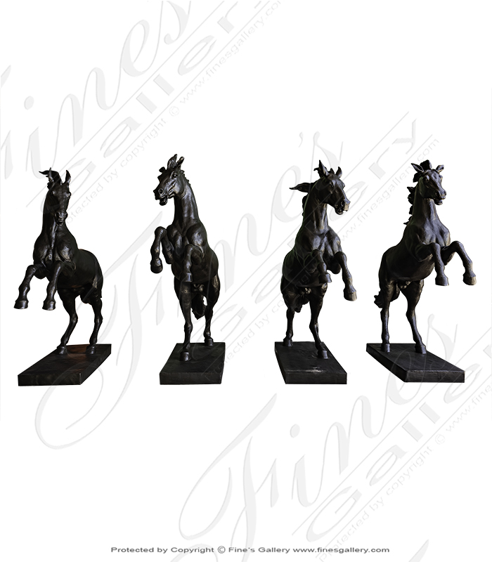 Four Rearing Horses In Bronze