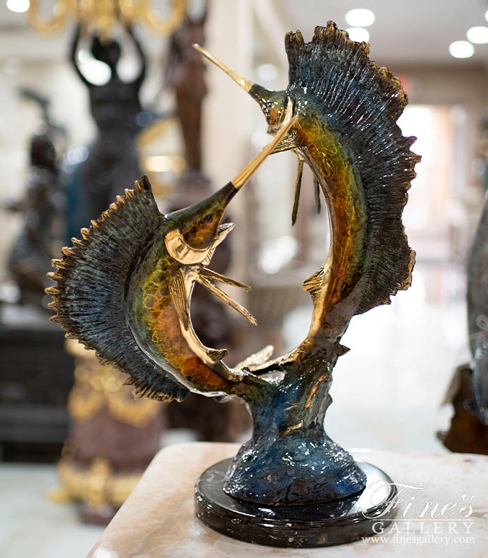 Dueling Sailfish Bronze Statue