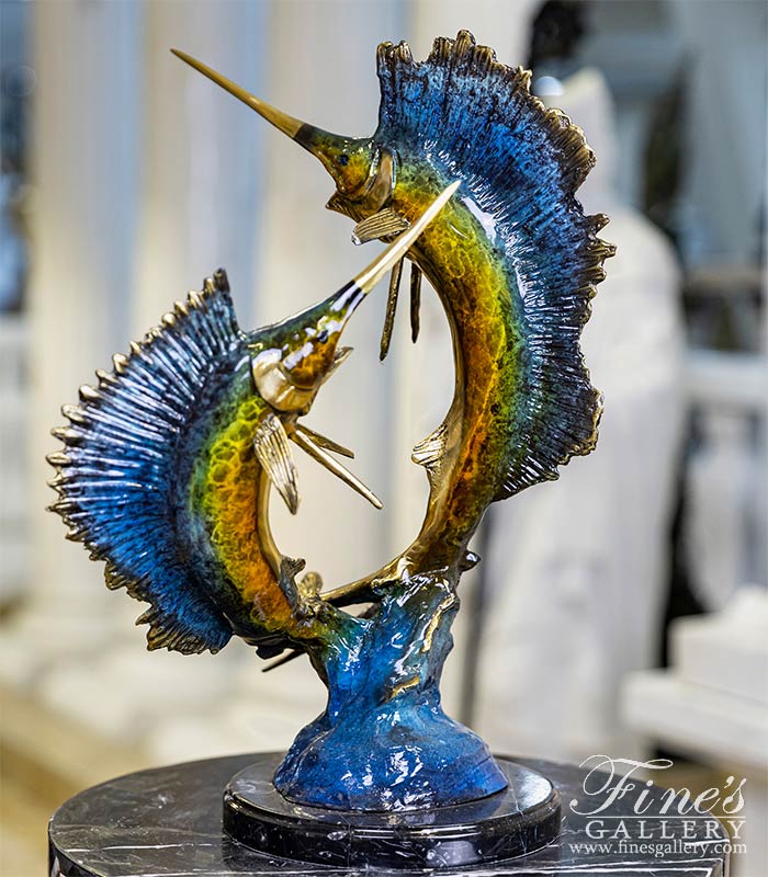 Dueling Sailfish Bronze Statue