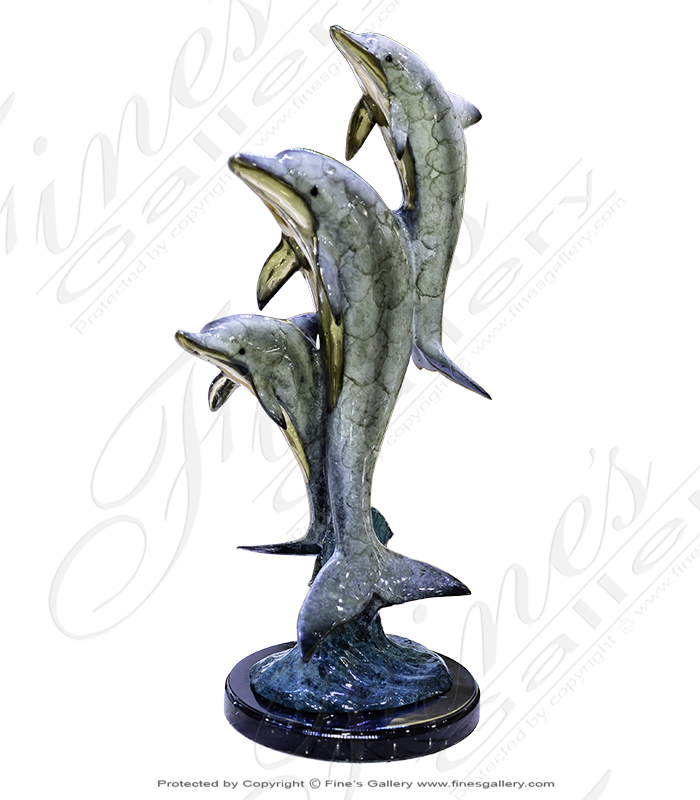 Aqua Marine Blue Three Bronze Dolphins Desktop Statue
