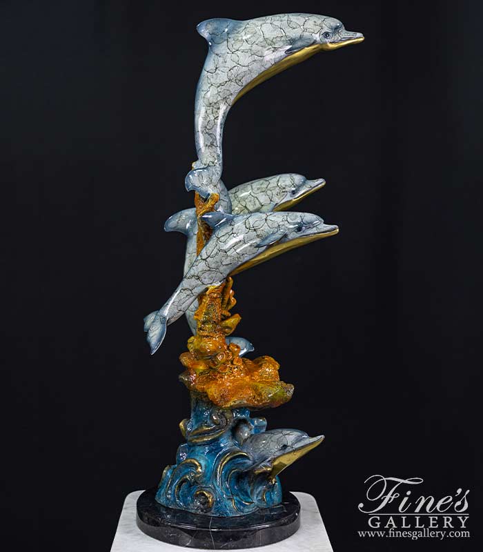 Aqua Marine Blue Bronze Dolphins Sculpture