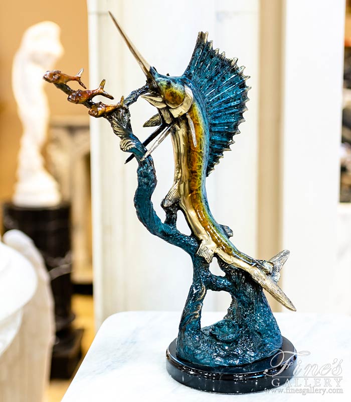 18 Inch Tabletop Bronze Sailfish Sculpture