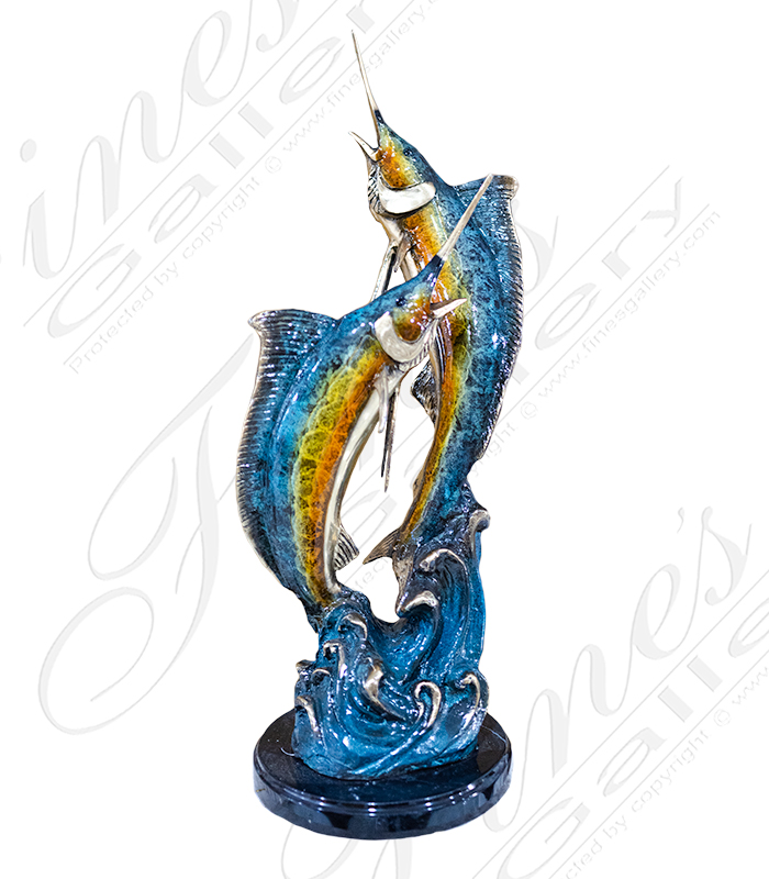 Jumping Marlins Bronze Tabletop Statue