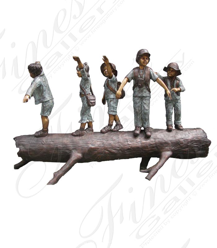 Bronze Kids on Log Statue - 80 Inch Wide