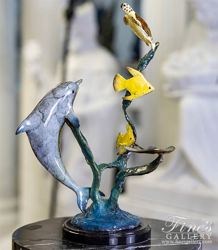 Enamel Bronze Dolphin, sea turtle, tropical fish and sting ray