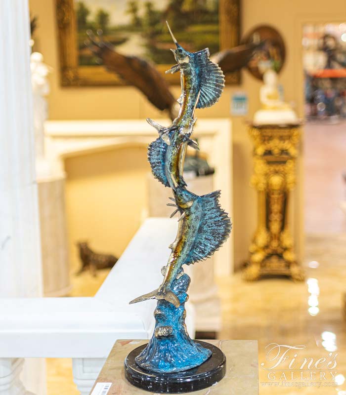 Triple Sailfish Statue in Bronze at Desktop Size