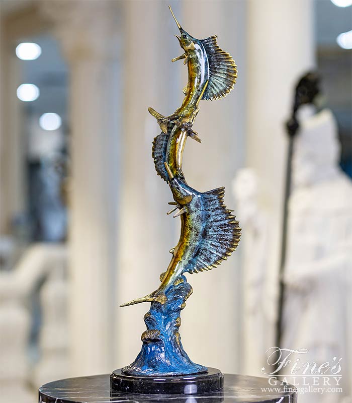 Triple Sailfish Statue in Bronze at Desktop Size