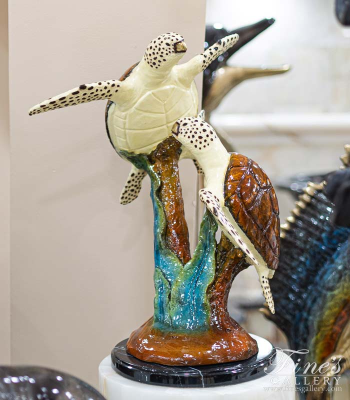 Sea Turtles in Bronze Desktop Size Statue