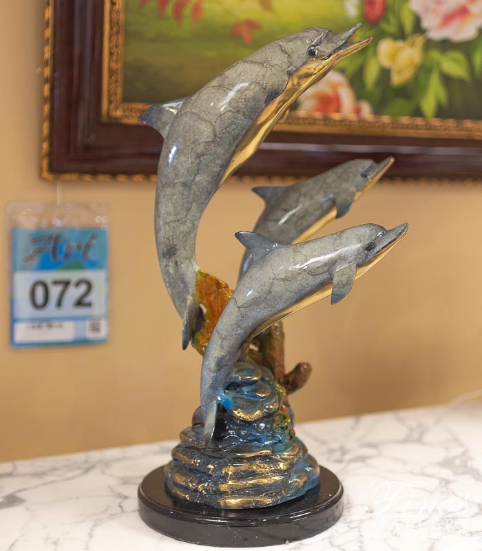 Tropical Three Dolphins Bronze Tabletop Statue