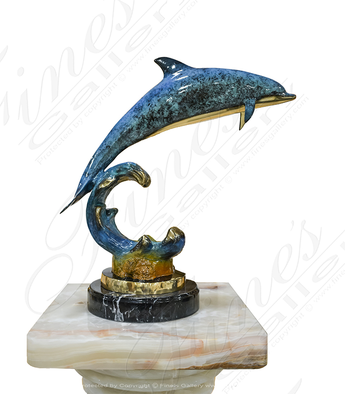 Dolphin Riding Wave in Brilliant Blue Bronze