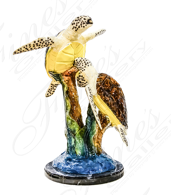 Brilliant Colorful Bronze Sea Turtles Statue