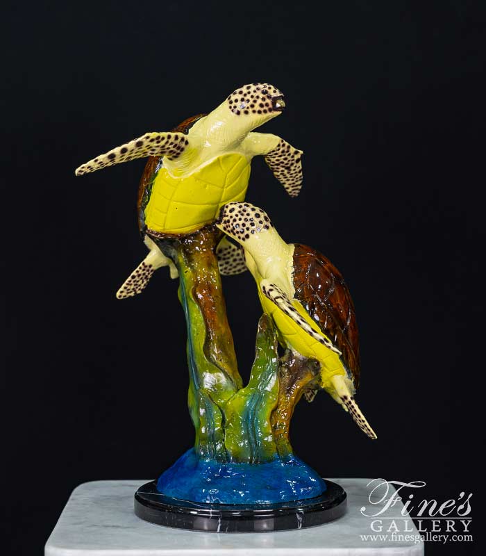 Brilliant Colorful Bronze Sea Turtles Statue