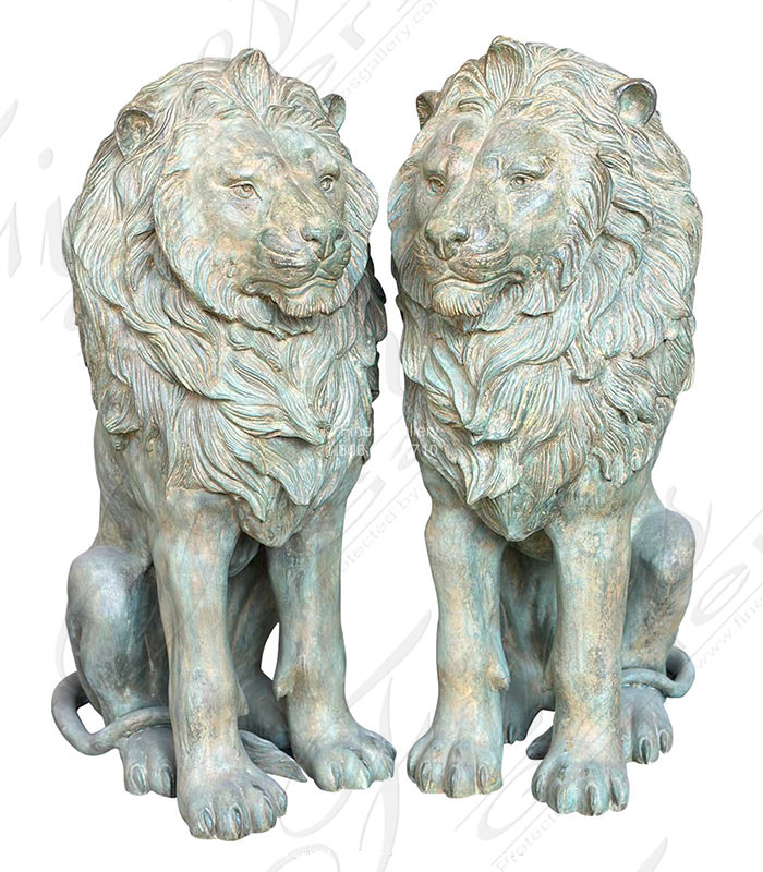 44 Inch Tall Lion Pair in Antique Patina Bronze