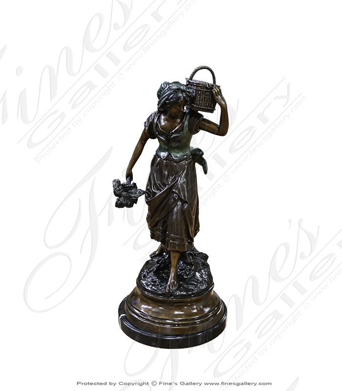 Young Girl Carrying Basket Bronze Statue