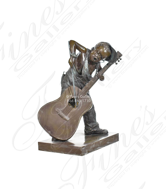 Young Boy Playing Guitar Bronze Statue