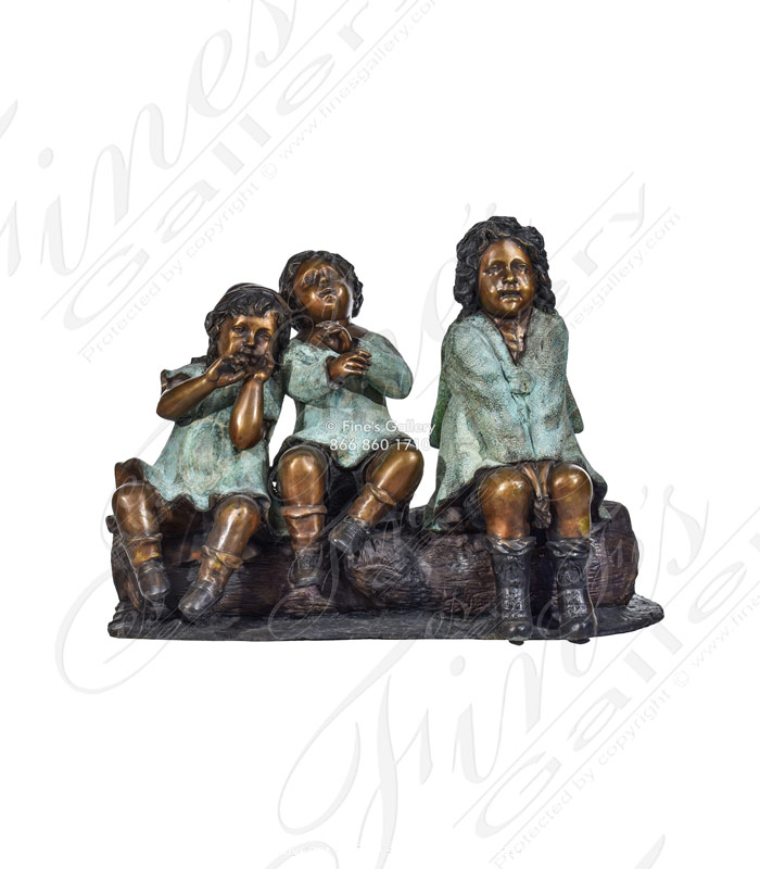 Three Children Sitting Bronze Statue
