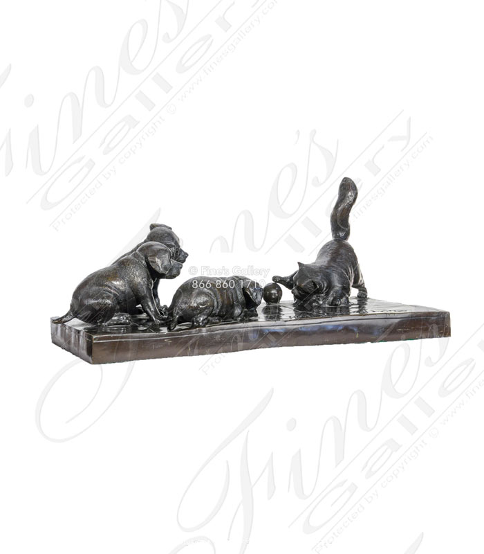 Three Puppies at Play Bronze Statue