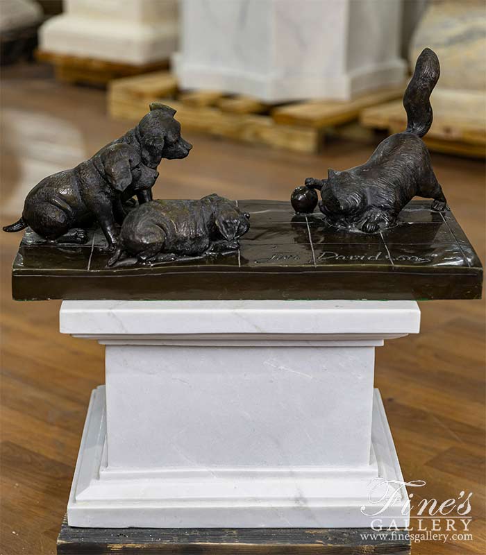 Three Puppies and a Kitten at Play Bronze Statue ( Vintage )