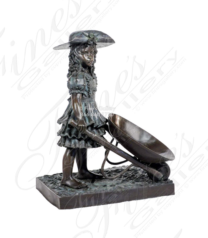 Bronze Girl with Wheelbarrow Statue