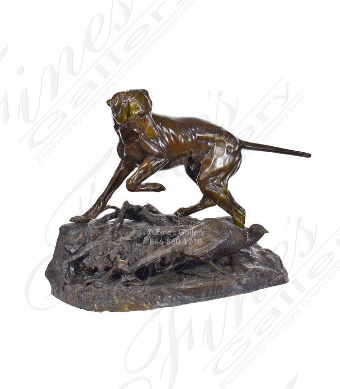 Vintage Bronze Hunting Dog with Bird Statue