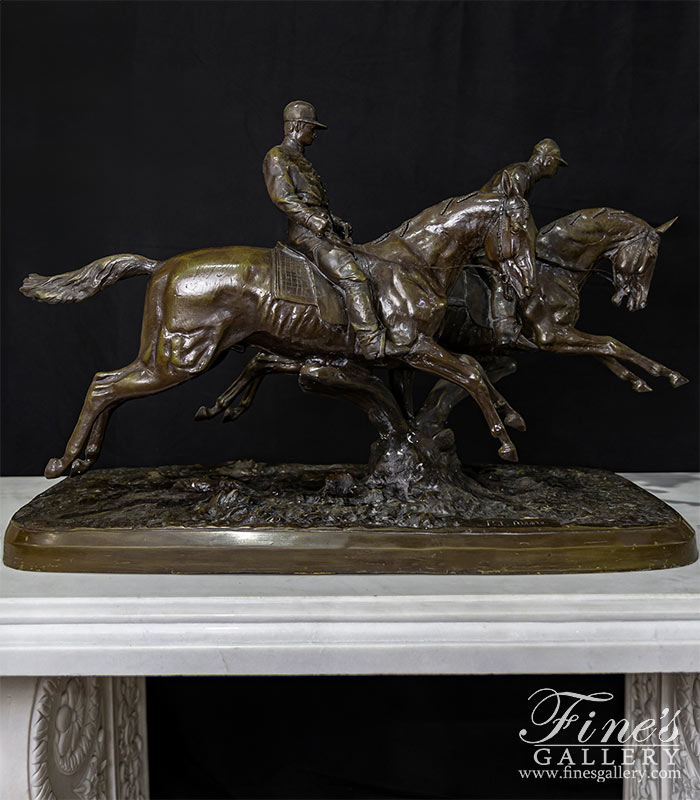 Remington Style Two Horse Riders Bronze Statue