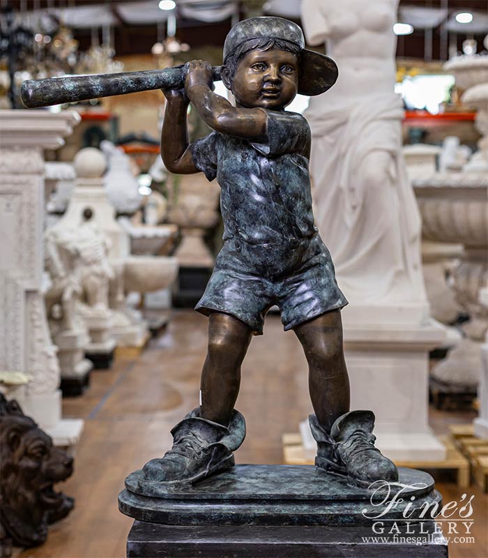 Young Baseball Player Bronze Statue