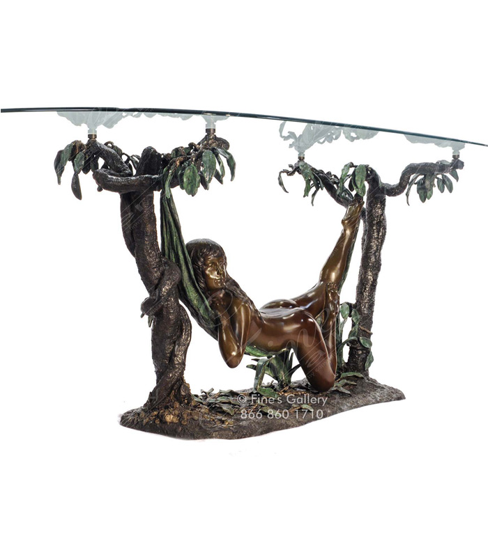 Partially Nude Female Bronze Table