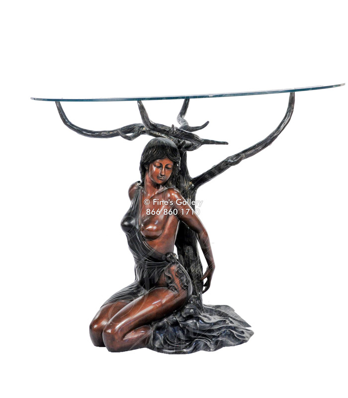 Partially Nude Female Bronze Table