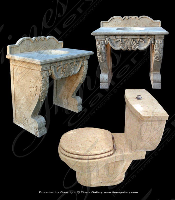 Cream Marble Sink & Toilet Set