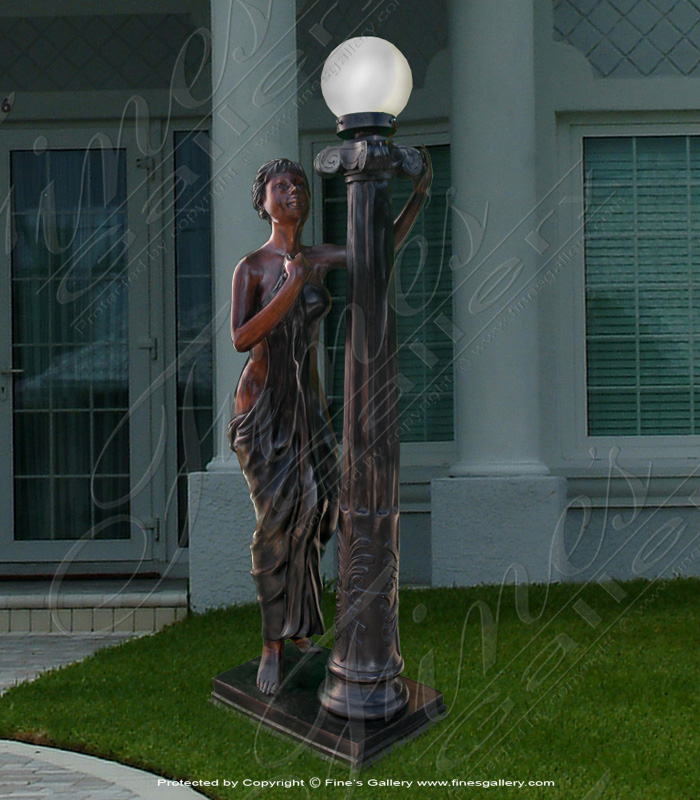 Lady Waiting Bronze Lamp Post