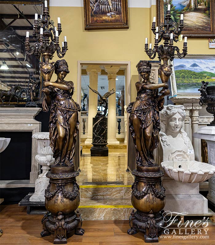 Life Size Bronze Figural Candelabra Pair 