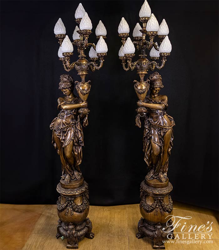 Stunning Outdoor Bronze Lampost Pair