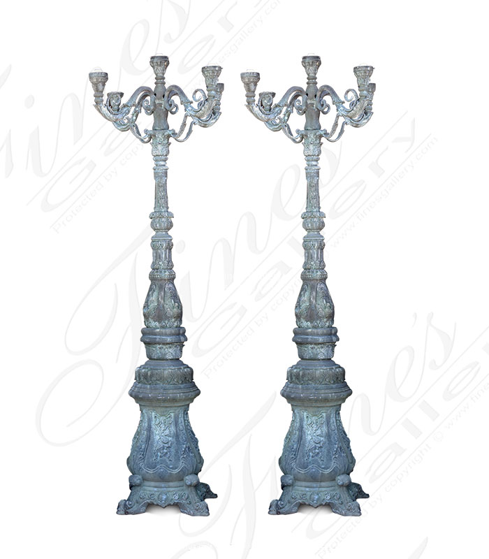 Patina Bronze Lamp Post Pair