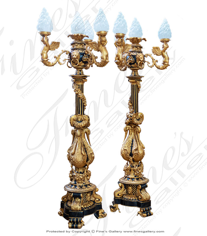 Luxurious French Lamp Post Pair