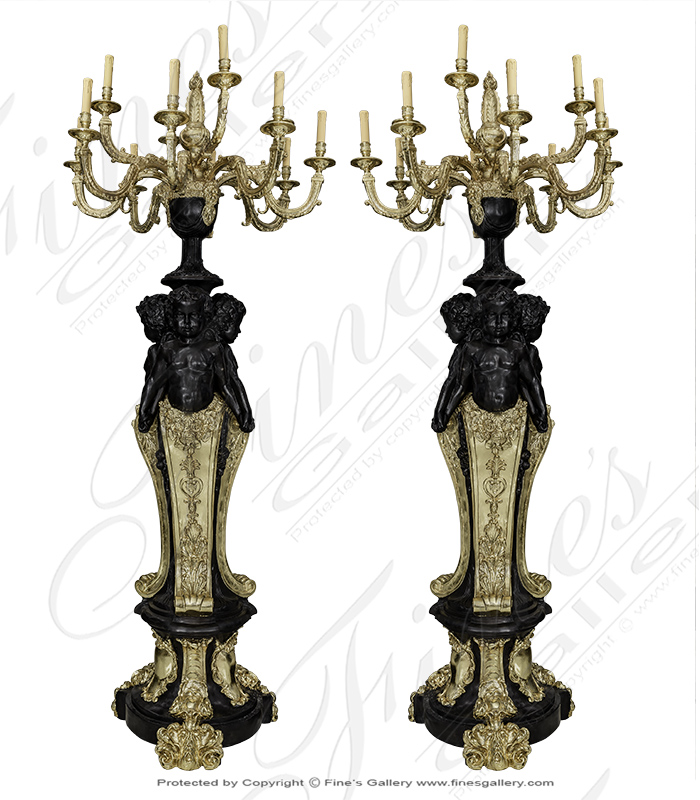 Stunning Pair of Gold Gild Cherub Chandelier Stands