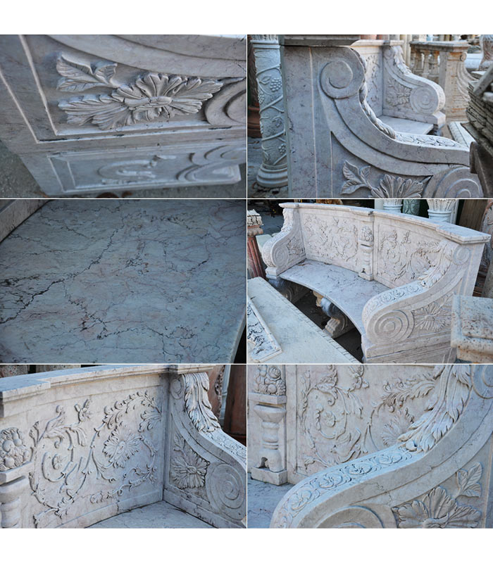 Ornate Curved Marble Bench