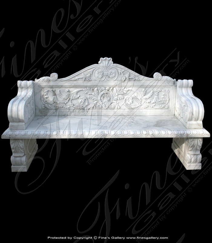 Ornate White Marble Bench