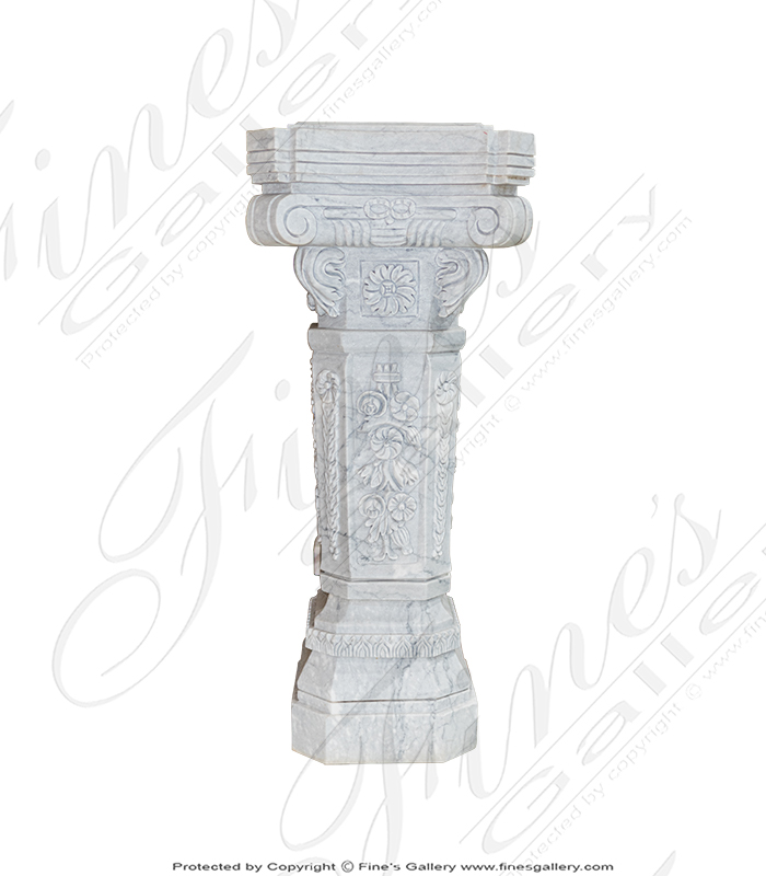 Floral Marble Pedestal Pair in Metrix White Marble