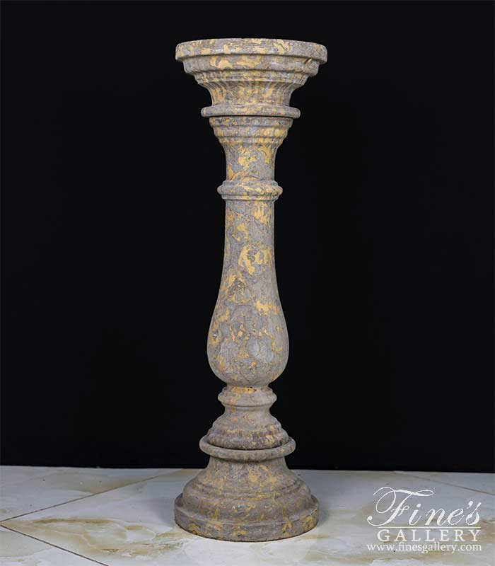 35 Inch Pedestal In Giallo Marrone Marble