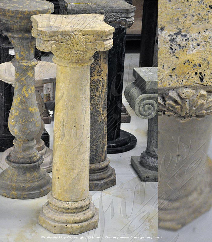 Corinthian Capital Travertine Pedestal Pair