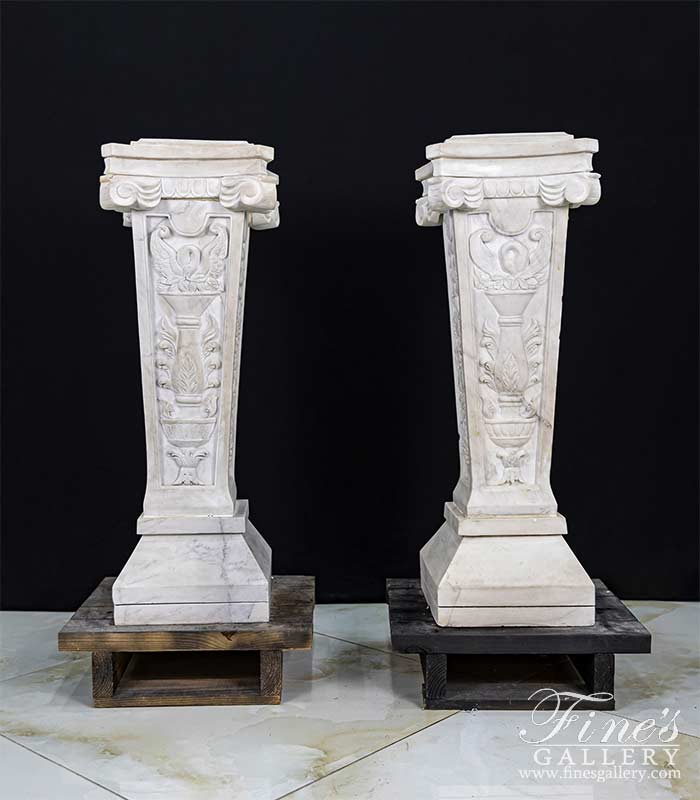 19th century style pedestals in hand carved marble