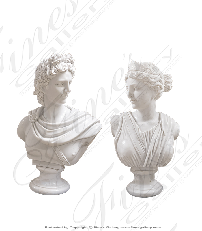 Apollo and Dianna Marble Bust PAIR