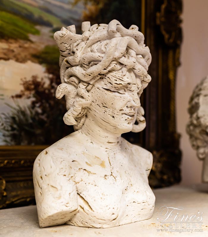 Italian Ivory Travertine Medusa Bust