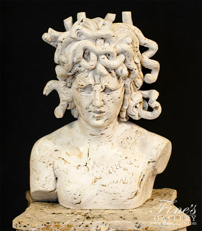 Italian Ivory Travertine Medusa Bust