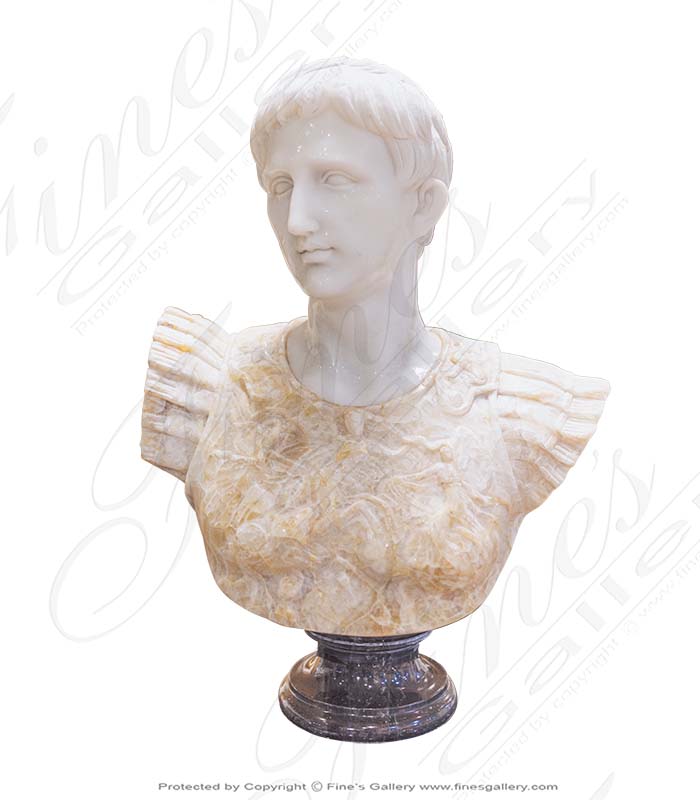 Hand Carved Roman Soldier Marble Bust