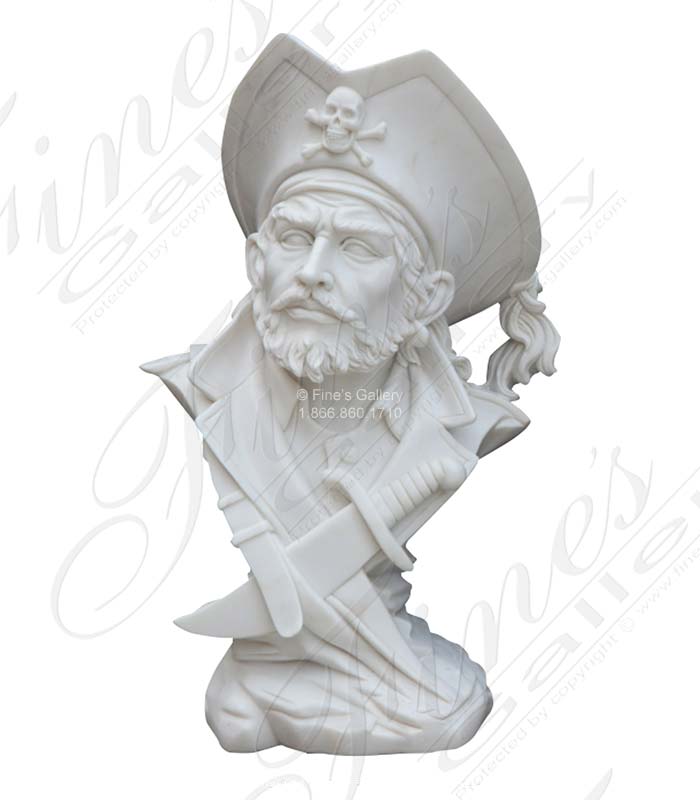 Bust of a Pirate in Pure White Marble