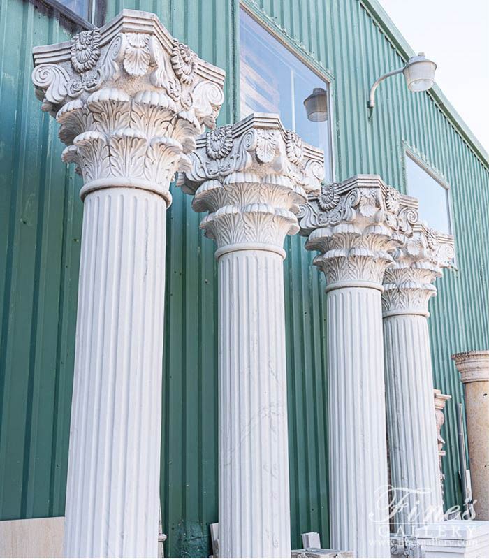 Set of 4 Classic White Marble Columns with Corinthian Capitals 120 Inch Tall! ( IN STOCK IN US )