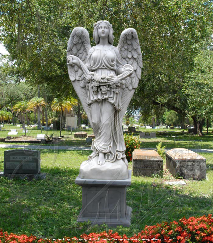 Angel with Flowers Marble Memorial