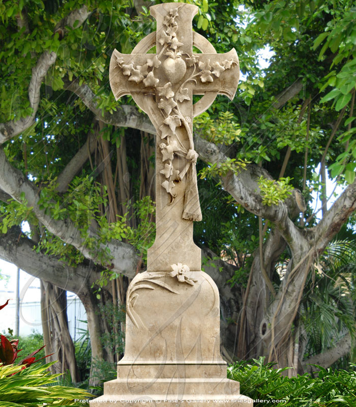 Gold/Beige Marble Ivy Cross Memorial